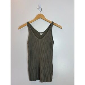 Arket Ribbed Knit Tank Top Taupe Brown V-Neck Sleeveless‎ Slim Fit Small Classic